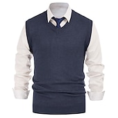 abordables suéter de los hombres-Hombre Chaleco suéter Sueter de lana Pull-over Tejer Escote en V Profunda De Punto Color sólido Escote en Pico Básico Elegante Ropa Invierno Otoño Negro Vino M L XL