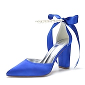 cheap Formal-Elegant Green Satin Ankle Strap Heels – Pointed Toe, Pearl Bow Detail, Block Heel Pumps for Women – Perfect for Weddings &amp; Parties