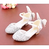 cheap Kids&#039; Princess Shoes-Girls&#039; Sparkling Butterfly-Embellished Ballet Flats – Glittery Silver Sandals with Adjustable Strap for Weddings, Parties, and Special Occasions