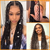 cheap Crochet Hair-Crochet Box Braids Curly Ends 144 Strands 22 Inch Bohomian Crochet Braids Box Braids 3X Goddess Box Braids Crochet Hair Synthetic Crochet Braids Hair Extensions
