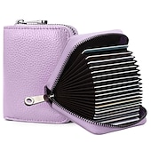 cheap Card Holders &amp; Cases-RFID 20 Card Slots Credit Card Holder Genuine Leather Small Card Case for Women or Men Accordion Wallet with Zipper