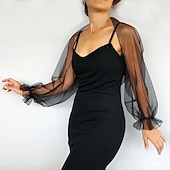 voordelige bruiloft gast wraps-Mesh Bolero Lange Puff Rimpelingen Mouw Doorzichtige Cover Up Shrug Tulle Bolero Bruids Organza Bruiloft Gast Mode Dames Wrap Zonbescherming All-Match Lente  Zomer jurk om indruk te maken