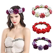 economico Accessori per acconciature-fascia del fiore rosa corona floreale di boho cerchio dei capelli della ghirlanda copricapo della boemia copricapo donne del copricapo corona delle ragazze fasce per capelli a foglia decorazione del
