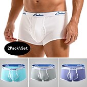 お買い得  メンズのボクサーパンツ-男性用 2パック ボクサー ポリエステル 高通気性 ソフト カラーブロック ミディアムウエスト ホワイト イエロー