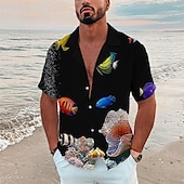 cheap Ocean Print-Men&#039;s Graphic Scenery Seascape Pattern Shirt Summer Shirt Summer Hawaiian Shirt Short Sleeve Shirt Turndown Fashion Hawaiian Designer Outdoor Street Casual Black Yellow Navy Blue Print S M L