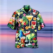 cheap Food &amp; Drinks-Men&#039;s Fruit Cocktail Shirt Summer Hawaiian Shirt Aloha Shirt Short Sleeve Shirt Turndown Tropical Fashion Hawaiian Casual Hawaiian Holiday Green S M L