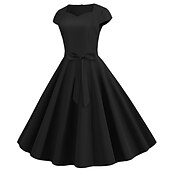 cheap Historical &amp; Vintage Costumes-Retro Vintage 1950s Vacation Dress Flapper Dress Swing Dress Christmas Party Dress Audrey Hepburn Women's Cosplay Costume Masquerade Casual Daily Dress Attire Christmas Party