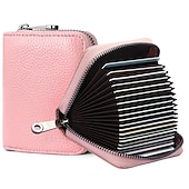 cheap Card Holders &amp; Cases-RFID 20 Card Slots Credit Card Holder Genuine Leather Small Card Case for Women or Men Accordion Wallet with Zipper