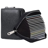 cheap Card Holders &amp; Cases-RFID 20 Card Slots Credit Card Holder Genuine Leather Small Card Case for Women or Men Accordion Wallet with Zipper
