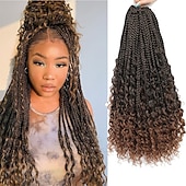 cheap Crochet Hair-Crochet Box Braids Curly Ends 144 Strands 22 Inch Bohomian Crochet Braids Box Braids 3X Goddess Box Braids Crochet Hair Synthetic Crochet Braids Hair Extensions