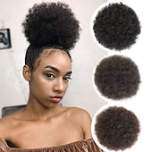 olcso Frufruk-ombre szürke afro puff húzózsinór lófarok természetes pergő göndör lófarok hajhosszabbítás fekete nőknek afro-amerikai rövid kócos lófarok zsinór