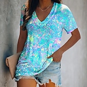 abordables T-shirt Tie and Dye et dégradé-Femmes T-shirt Graphique Papillon Teinture par nouage Basique Néon &amp; Lumineux Manche Courte Col en V Hauts Réguliers Fête Week-end Imprimé Jaune Rose Claire Bleu Vert Bleu clair