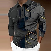 economico Polo geometrica da uomo-Per uomo Geometrico Polo Maglia da golf Manica Lunga Magliette polo Camicie con Colletto Casual Abbigliamento da vacanza Abbigliamento Formale Abbigliamento da festa Bottoni Stampa 3D Giallo Verde