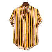 voordelige heren overhemd met knopen-Voor heren Overhemd Zomer overhemd Normaal shirt Overhemd met knopen Gestreepte shirts Geel Blauw Rood Donkerblauw Korte mouw Gestreept Band Kraag Vakantie Straat Afdrukken Kleding 100% katoen