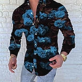 preiswerte Pflanzen Muster-Herren Hemd Knopfhemd Langarm Designer Punk &amp; Gothic Ausgehen Frühling Sommer Stehkragen Patchwork 3D-Druck Rote Blau Orange