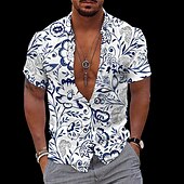 voordelige Tropische planten-Voor heren Bloemig Tropische bloemen Overhemd Hawaiiaans overhemd Aloha-shirt Lange mouw Overhemd Strijkijzer Modieus Streetwear Ontwerper Buiten Straat Casual Wit blauw Licht Blauw S M L