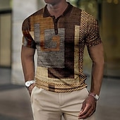 voordelige Color Block Polo voor heren-Voor heren Ruitjes Wafel Poloshirts Golfshirt Korte mouw Poloshirt Overhemden met kraag Vintage Casual Vakantiekleding Formele kleding Festivalkleding Knop 3D-afdrukken Wijn blauw Bruin