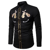 ieftine cămăși occidentale pentru bărbați-Bărbați Imprimeu Grafic Instrument muzical Cămașă Cămașă occidentală Cămașă de cowboy Manșon Lung Sport Modă Șic Stradă În aer liber Zilnic Toamna iarna Răsfrânt Imprimeu Buton în jos Negru Alb