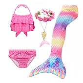 cheap Mermaid Swimsuit-Kids Girls&#039; Five Piece Mermaid Swimwear Swimwear Bikini Swimming Rainbow Cute Sexy Print Bathing Suits 3-10 Years Summer Light Blue Rose Gold