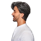 cheap Mens Wigs-Men&#039;s Wig with Black and White Fringe and Partial Puffy Wig