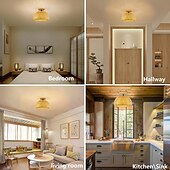 economico Supporti da incasso e semi incasso-plafoniera a led in rattan boho apparecchi di illuminazione a soffitto, plafoniera a semi incasso in rattan con paralume a gabbia intrecciata a mano, plafoniera moderna per corridoio cucina camera da
