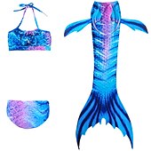 お買い得  マーメイド水着-子供 女の子 マーメイド水着 水着 ビキニ 性能 テーマパーティー 多色 活発的 ビーチスタイル ホルター 水着 4〜12年 夏 マルチカラー