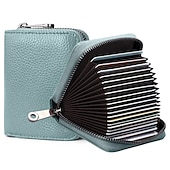 cheap Card Holders &amp; Cases-RFID 20 Card Slots Credit Card Holder Genuine Leather Small Card Case for Women or Men Accordion Wallet with Zipper