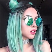economico Parrucche da festa-parrucca verde menta parrucca corta liscia bob parrucche ombré parrucche per donne e ragazze resistenti al calore parrucca sintetica colorata per feste cosplay 14 pollici parrucca di carnevale