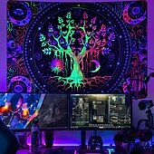 cheap Blacklight Tapestries-Blacklight Tapestry UV Reactive Glow in the Dark Glow Party Neon Tree of Life Mandala Psychedelic Trippy Misty Hanging Tapestry Wall Art Mural for Living Room Bedroom