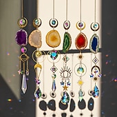 economico Acchiappasogni-fetta di agata geode cristallo sun catcher, creatore di arcobaleno, prisma finestra di cristallo appeso, strega suncatcher windchime wall decor, boho home decor