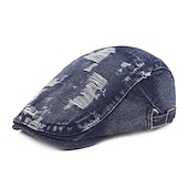 economico Cappelli da uomo-Per uomo Cappello basco Nero Blu Jeans Strappato La moda Streetwear Moda La moda degli anni '20 Esterno Giornaliero Per uscire Liscio Caldo