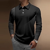 Men's Geometric Polo Shirts Golf Shirt Long Sleeve Polo Shirts Collared Shirts Business Casual WorkWear Formal Wear Festival Wear 3D Print Buttons Black3