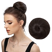 voordelige Chignons-zwarte knot haarstukken voor vrouwen meisjes dame trekkoord nep ballet bun extensions synthetische opgestoken donut chignon uit één stuk