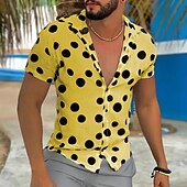 preiswerte Herrenhemd zum Knöpfen-Herren Sommerhemd Freizeithemd Knopfhemd Weiß Kurzarm Tupfen Umlegekragen Urlaub Straße Button-Down Bekleidung Polyester Mode Freizeit