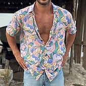 preiswerte Essen &amp; Getränke-Herren Tropisch Hemd Hawaiihemd Sommerhemd Aloha-Shirt Kurze Ärmel Hemd Umlegekragen Tropisch Modisch Hawaiianisch Outdoor Strasse Hawaiianisch Gelb Rosa Braun S M L