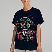preiswerte T-Shirts-Zuckerschädel Mexikaner T-Shirt-Ärmel Bedruckt Grafik Für Paar Herren Damen Erwachsene Maskerade 3D-Druck Casual