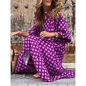 levne Dovolená šaty-dámské dlouhé šaty maxi šaty zelené 3/4 rukáv geometrický patchwork podzim podzim v výstřih volný střih 2023 s m l xl