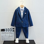 cheap Sets-4 Pieces Ring Bearer Suit Boys Kids Suit &amp; Blazer Shirt &amp; Pants Outdoor Casual Fashion Basic Solid Color Blue Cotton