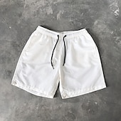 お買い得  男性用水泳パンツ-男性用 ショーツ ビーチショーツ 弾性巾着デザイン 平織り 履き心地よい 高通気性 膝丈 カジュアル 日常 ビーチ ファッション ストリートファッション ブラック ホワイト マイクロエラスティック