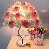 baratos Candeeiros de mesa-Romântico rosa flor led candeeiro de mesa estilo dia dos namorados festa de casamento para menina quarto cabeceira luz da noite decoração presente iluminação do feriado