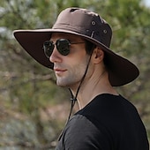 baratos Toucas para o exterior-Homens Chapéu de pesca Chapéu de Trilha Chapéu boonie Aba larga Verão Ao ar livre Proteção Solar UV Filtro Solar A Prova de Vento UPF50+ Chapéu Palha Preto Verde Tropa Azul Marinho para Acampar e