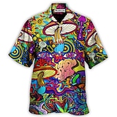 economico Cibo &amp; Bevande-Per uomo Funghetto Camicia Camicia hawaiana Camicia Aloha Camicia Collo ripiegabile Di tendenza Originale Informale Esterno Strada Informale Nero Giallo Nero - viola S M L
