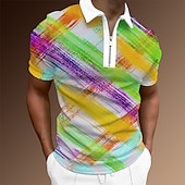 billiga Mäns mönstrade pikétröja-Herr Regnbåge Hawaiian pikétröjor Golftröja Kortärmad Polotröjor Skjortor med krage Ledigt Standkläder Semesterkläder Tropical Wear Festkläder 3D-utskrift Quarter Zip Polo Svart Olivgrön Vit