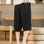 cheap Home-Men&#039;s Shorts Linen Shorts Summer Shorts Beach Shorts Capri Pants Drawstring Elastic Waist Plain Breathable Soft Calf-Length Casual Daily Holiday Linen / Cotton Blend Streetwear Hawaiian Black Blue