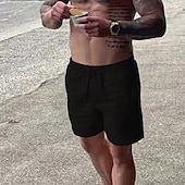 baratos Retrô-Homens Calção Shorts de linho Shorts de verão Shorts de praia Com Cordão Cintura elástica Tecido Respirável Macio Curto Casual Diário Feriado Roupa de rua Havaiana Preto Branco Micro-Elástica