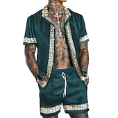 billiga Set med tryckta skjortor för män-Herr Blommig 2st Skjortor Set Hawaii skjorta Kortärmad Nedvikt Mode Hawaiisk Designer Utomhus Strand Semester 3D-utskrift Button-Down Sommar Vår Marinblå