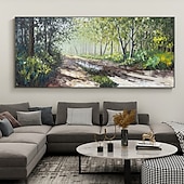 voordelige Schilderijen van landschappen-handgemaakt olieverfschilderij canvas muurkunst decor abstract groen bos schilderij origineel landschapsschilderij voor interieur met uitgerekte lijst/zonder binnenlijst schilderij