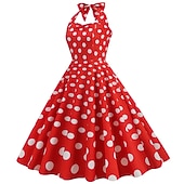 economico Outfit-Anni 1950 Retrò Vintage Rockabilly Lunghezza al ginocchio Abito da cocktail Fascia Abito Swing Senza maniche Fiocco Pois Aderente &amp; Svasato All'americana Costume Per donna Carnevale San Valentino