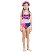 voordelige Zeemeermin badpak-Kinderen Voor meisjes Zeemeermin zwemkleding Zwempak Bikini Prestatie Thema feest Kleurrijk Aanbiddelijk Strandstijl Halster Badpakken 4-12 jaar Zomer Meerkleurig