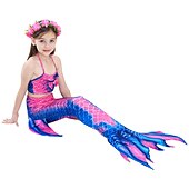 voordelige Zeemeermin badpak-Kinderen Voor meisjes Zeemeermin zwemkleding Zwempak Bikini Prestatie Thema feest Kleurrijk Aanbiddelijk Strandstijl Halster Badpakken 4-12 jaar Zomer Meerkleurig